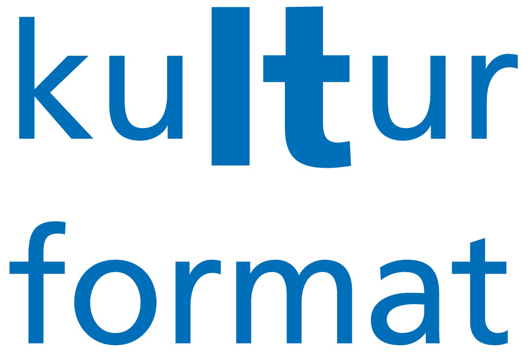 Großes Logo kulturformat, Weißer Hintergrund mit blauer Schrift